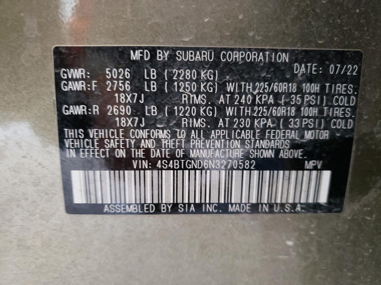 4S4BTGND6N3270582 2022 Subaru Outback Limited Xt