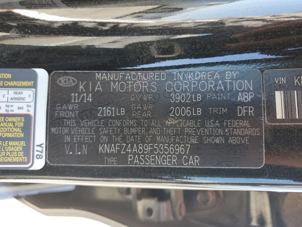 KNAFZ4A89F5356967 2015 Kia Forte Ex