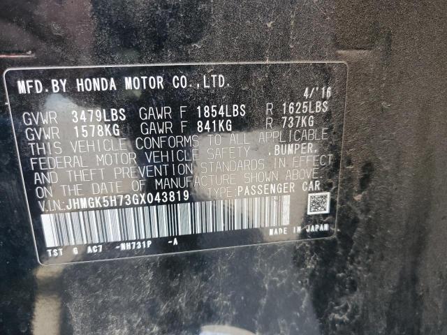 2016 Honda Fit Ex VIN: JHMGK5H73GX043819 Lot: 58363244