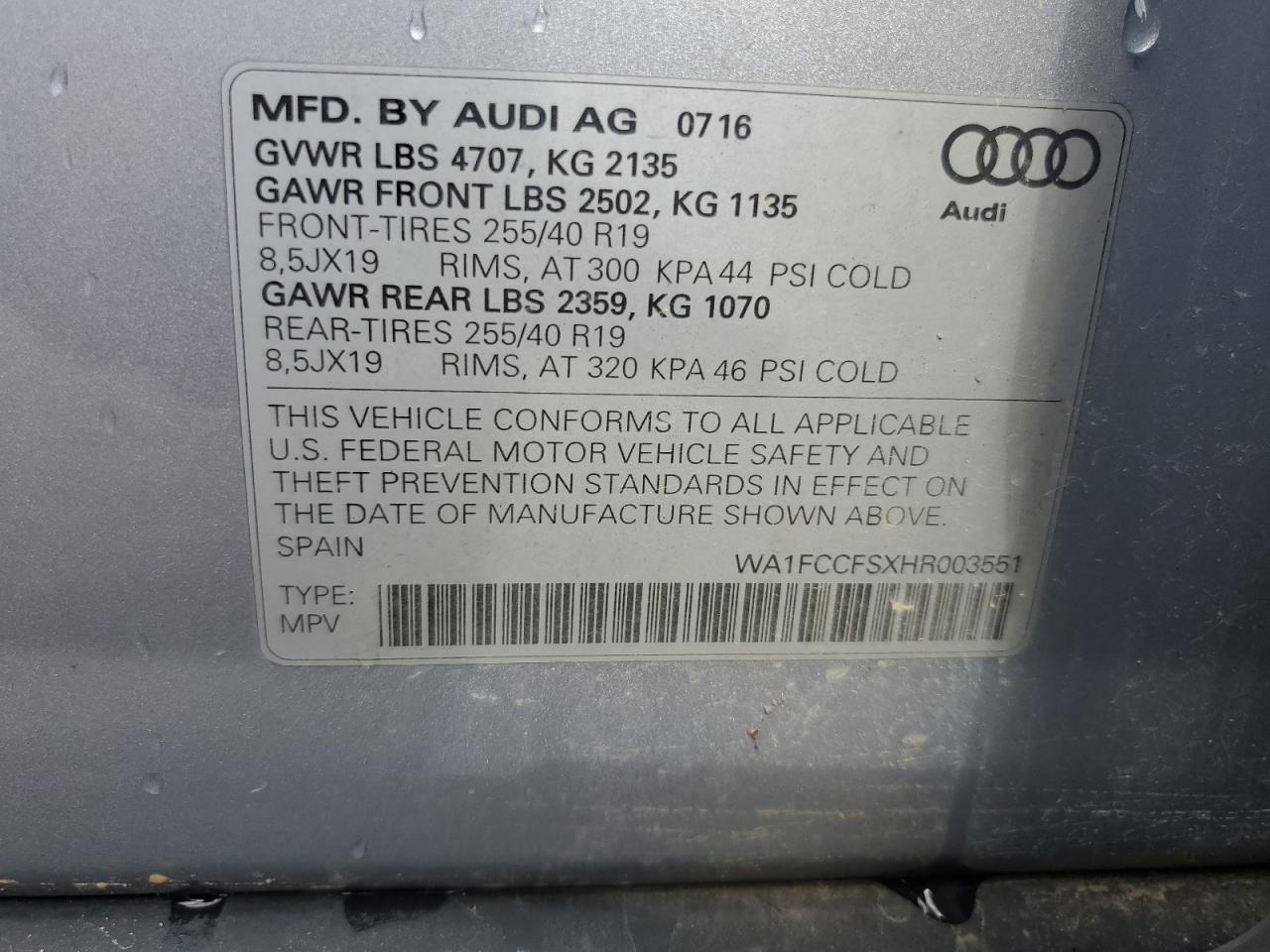 WA1FCCFSXHR003551 2017 Audi Q3 Prestige