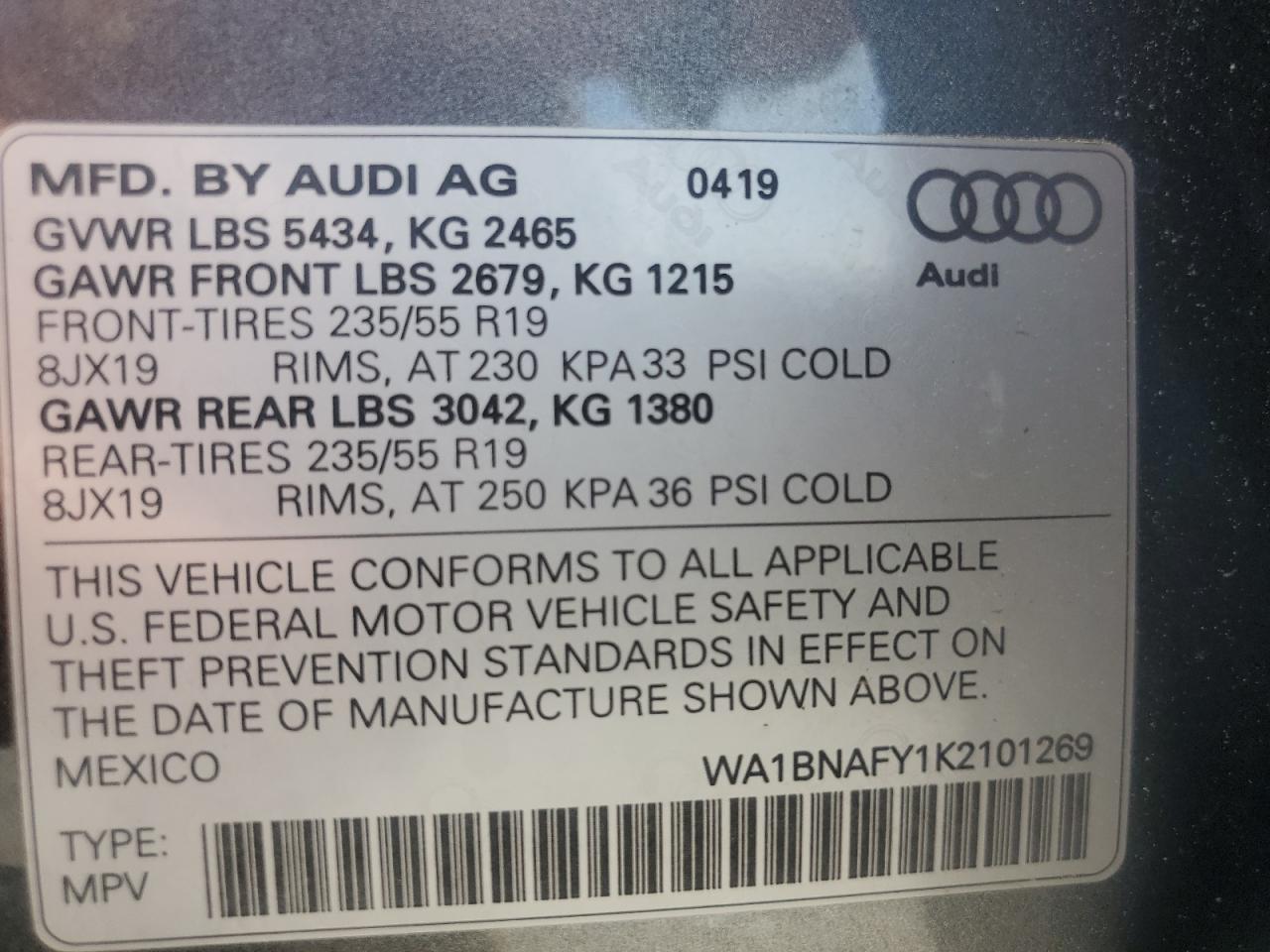 WA1BNAFY1K2101269 2019 Audi Q5 Premium Plus