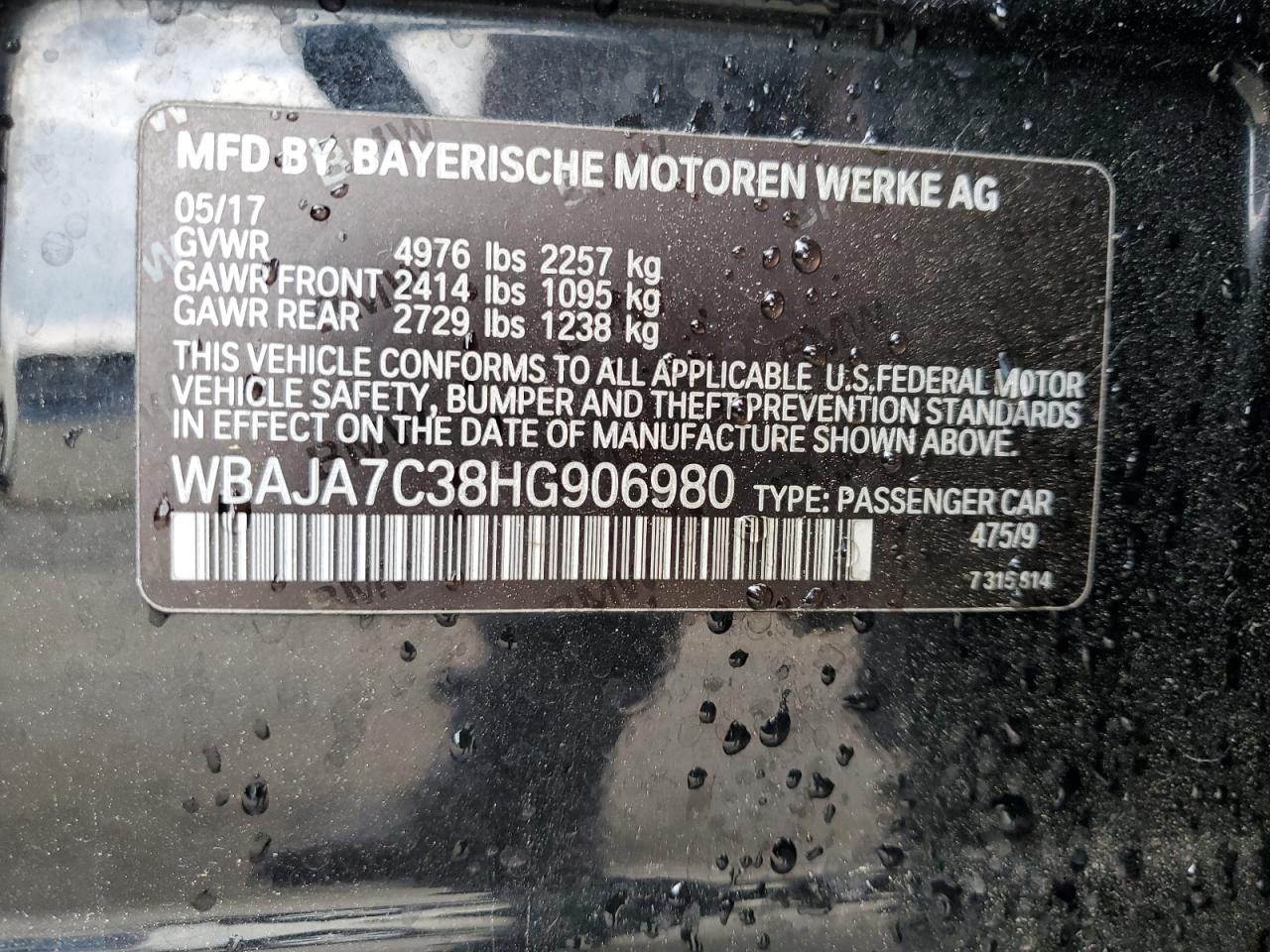 WBAJA7C38HG906980 2017 BMW 530 Xi