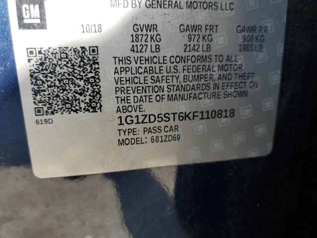 2019 Chevrolet Malibu Lt VIN: 1G1ZD5ST6KF110818 Lot: 60713744