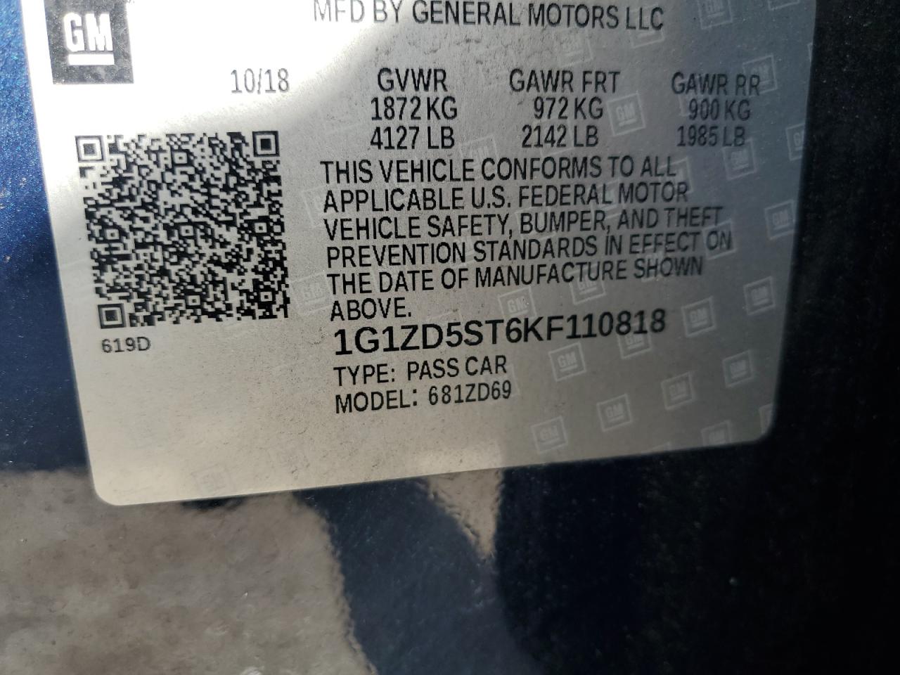 1G1ZD5ST6KF110818 2019 Chevrolet Malibu Lt