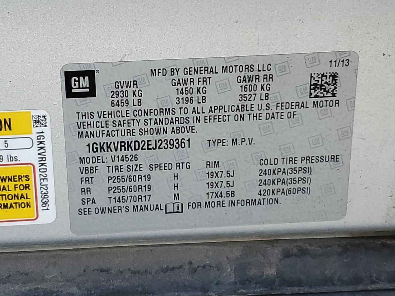 1GKKVRKD2EJ239361 2014 GMC Acadia Slt-1