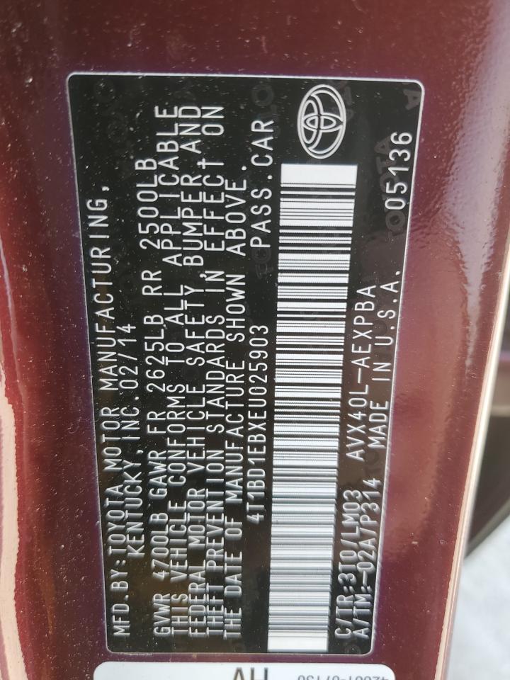 4T1BD1EBXEU025903 2014 Toyota Avalon Hybrid