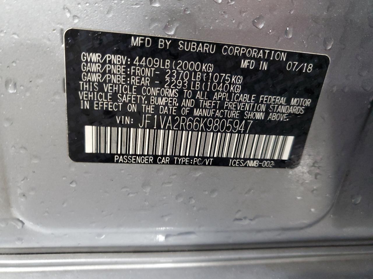 JF1VA2R66K9805947 2019 Subaru Wrx Sti