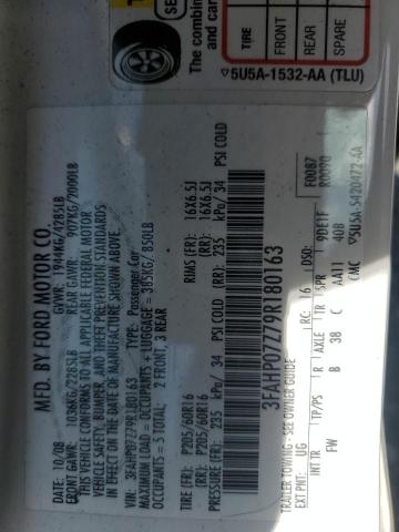 2009 Ford Fusion Se VIN: 3FAHP07Z79R180163 Lot: 59915294