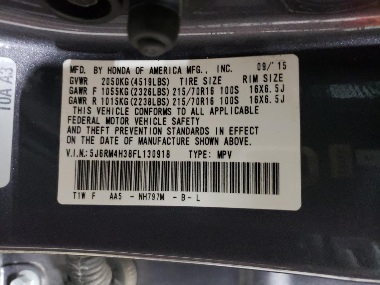 5J6RM4H38FL130918 2015 Honda Cr-V Lx