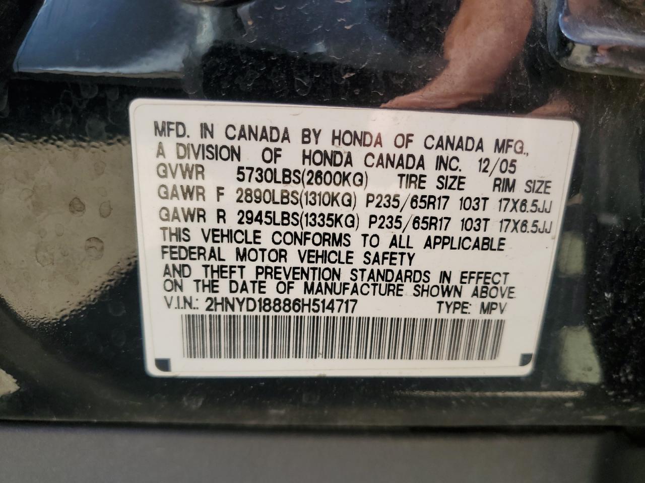 2HNYD18886H514717 2006 Acura Mdx Touring