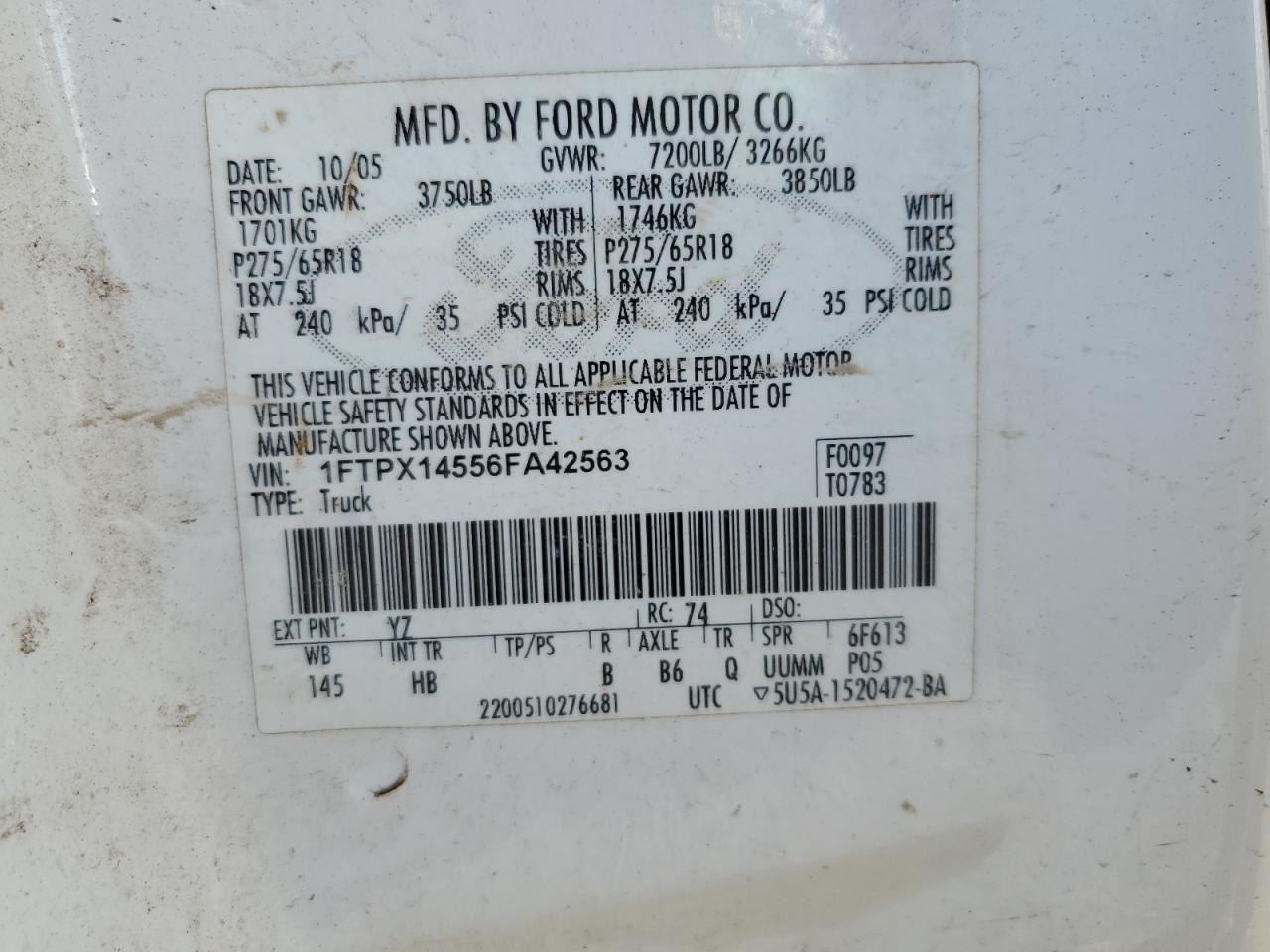 1FTPX14556FA42563 2006 Ford F150