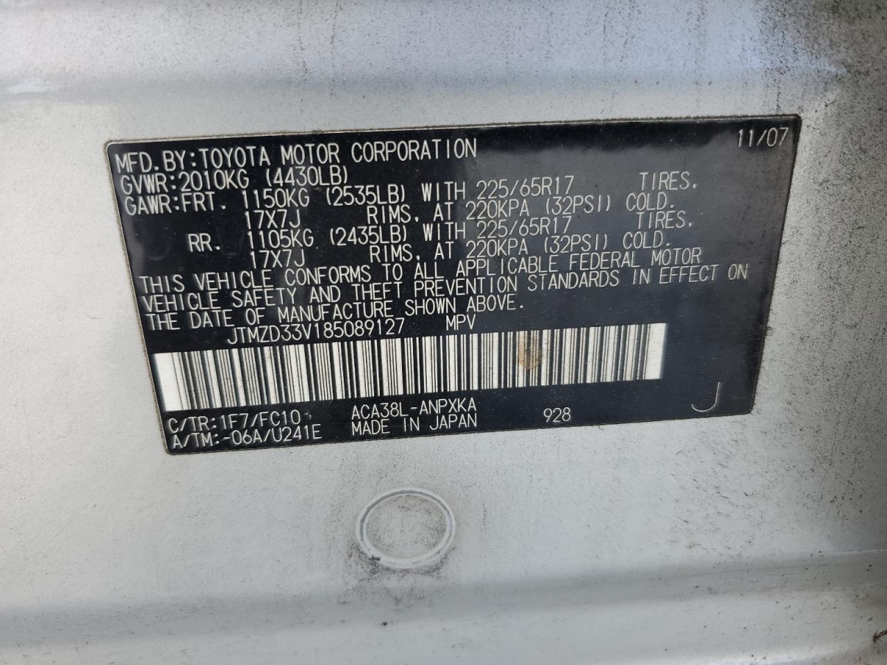 JTMZD33V185089127 2008 Toyota Rav4