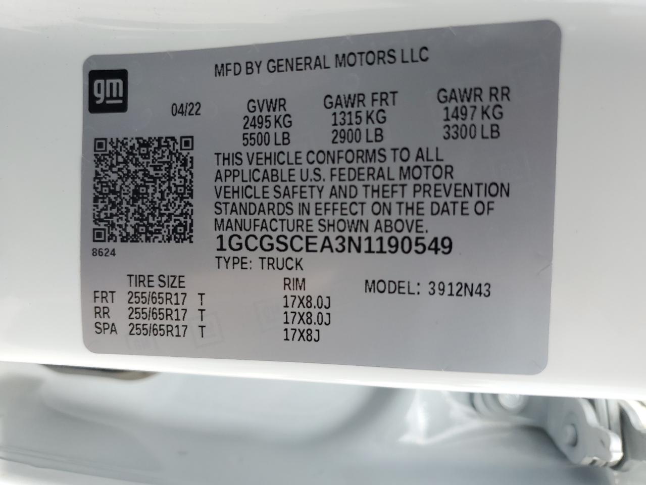 1GCGSCEA3N1190549 2022 Chevrolet Colorado Lt