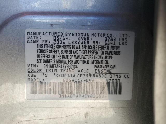 2014 Nissan Sentra S VIN: 3N1AB7AP4EY250134 Lot: 59167554