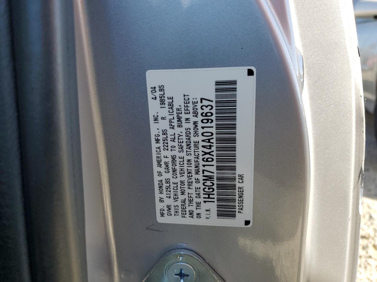 1HGCM716X4A019637 2004 Honda Accord Ex