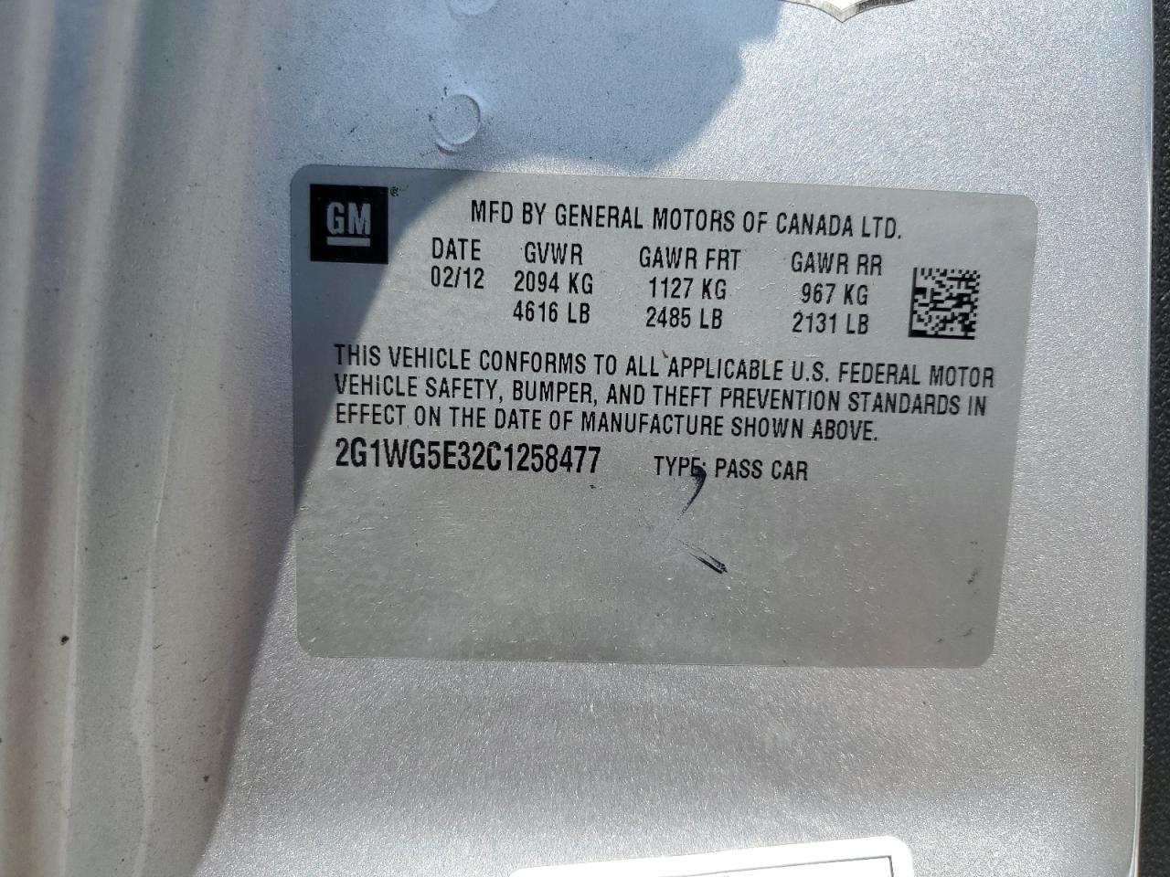 2G1WG5E32C1258477 2012 Chevrolet Impala Lt