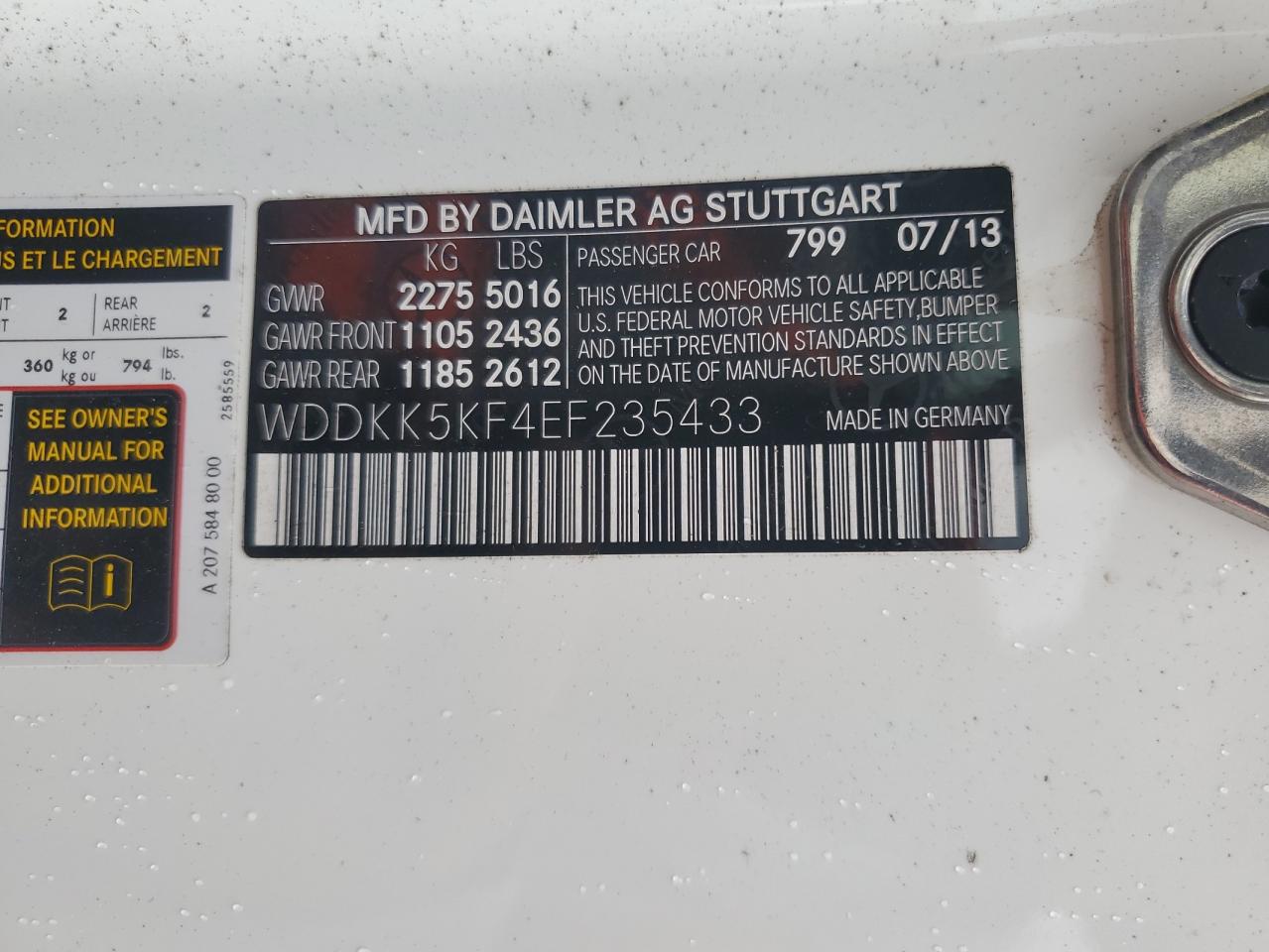 WDDKK5KF4EF235433 2014 Mercedes-Benz E 350