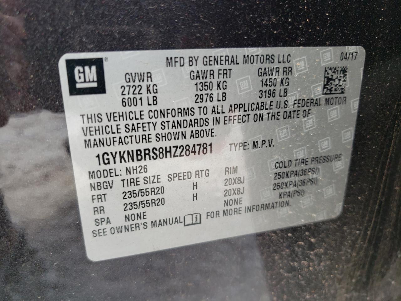 1GYKNBRS8HZ284781 2017 Cadillac Xt5 Luxury