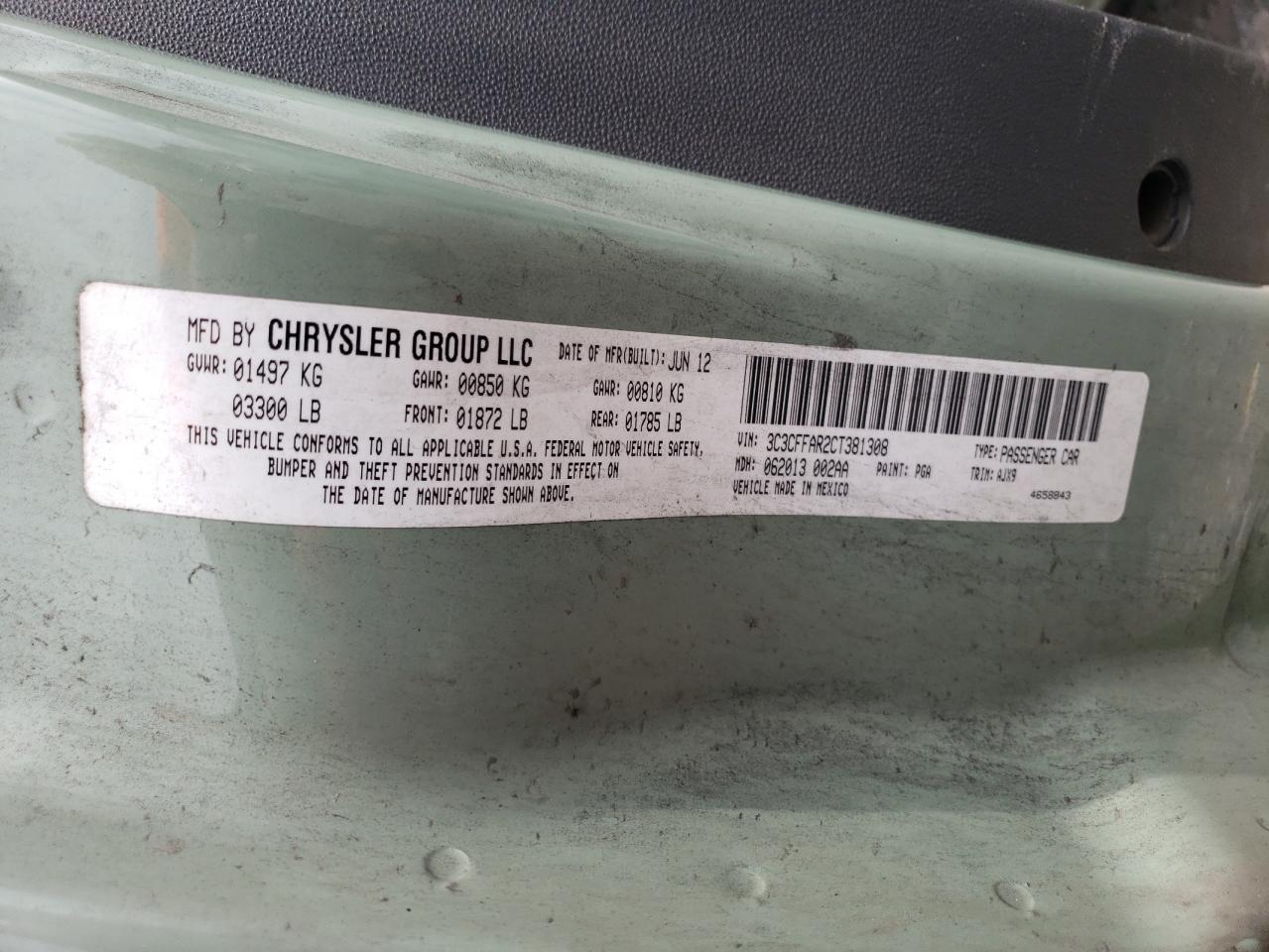 3C3CFFAR2CT381308 2012 Fiat 500 Pop