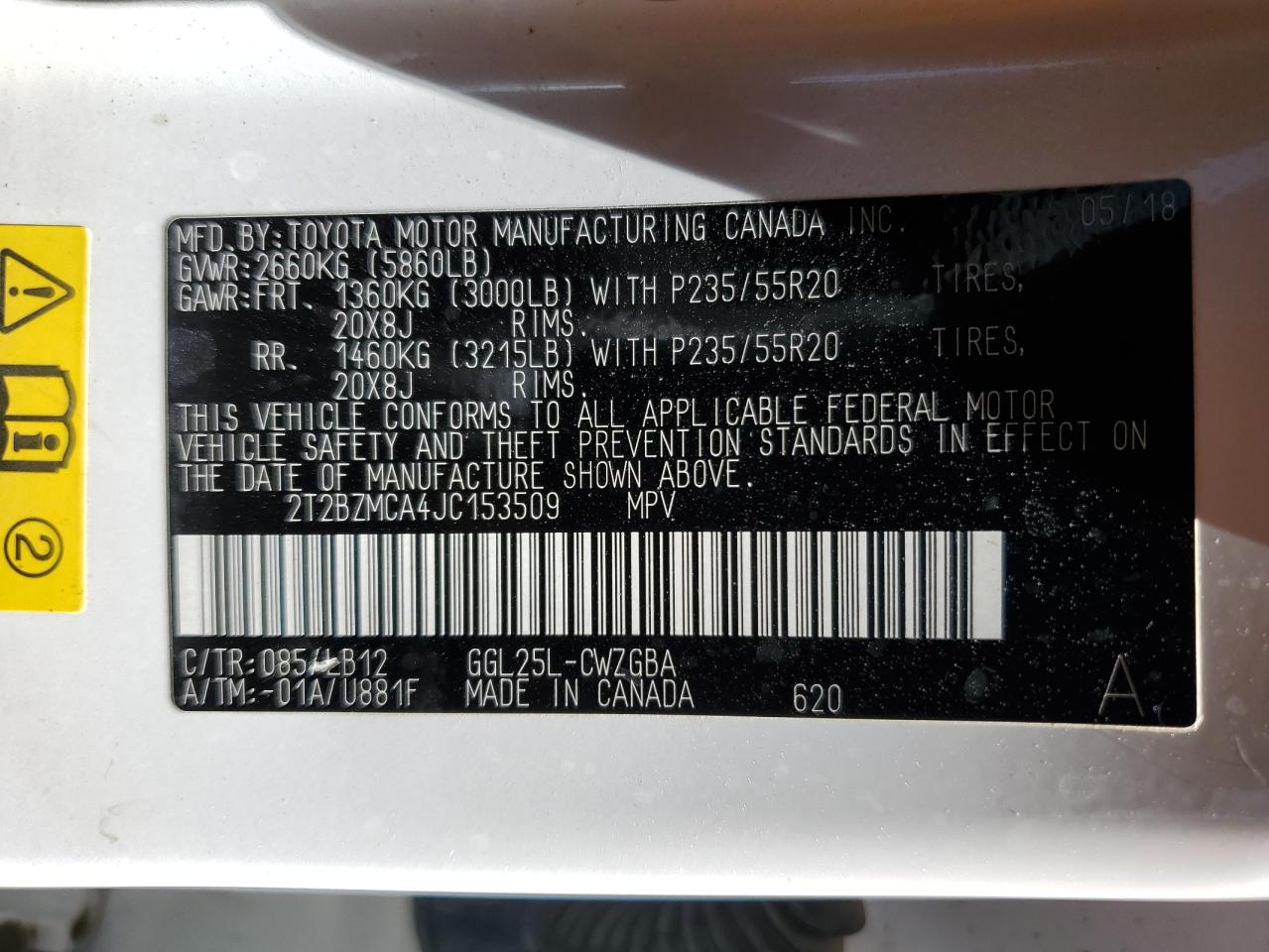 2T2BZMCA4JC153509 2018 Lexus Rx 350 Base