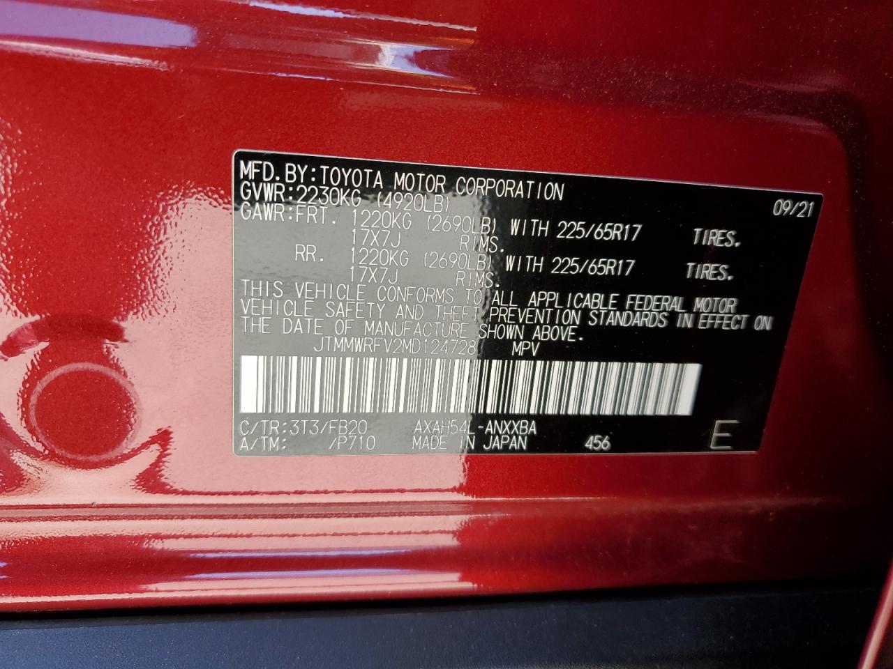 JTMMWRFV2MD124728 2021 Toyota Rav4 Le