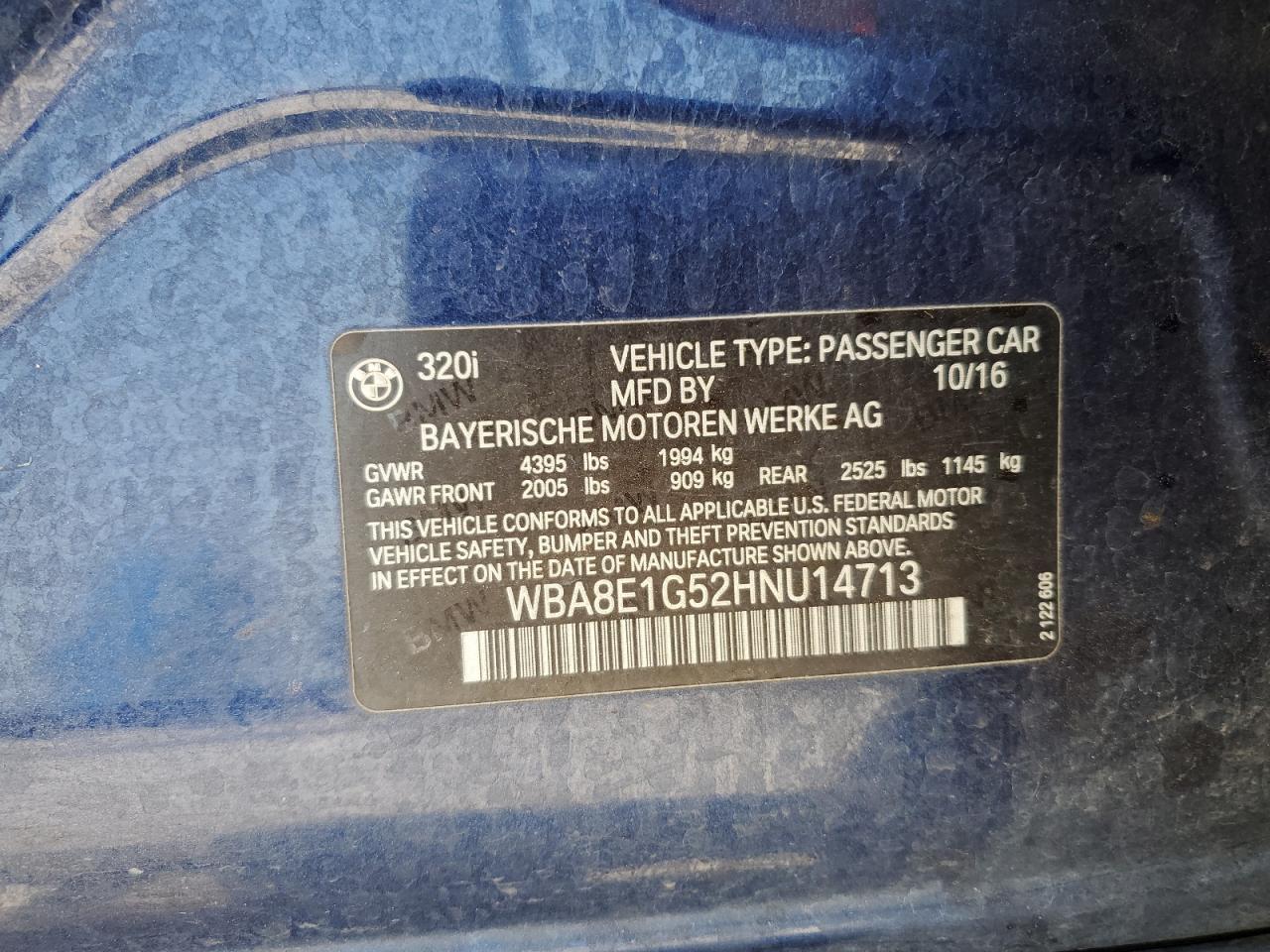 WBA8E1G52HNU14713 2017 BMW 320 I