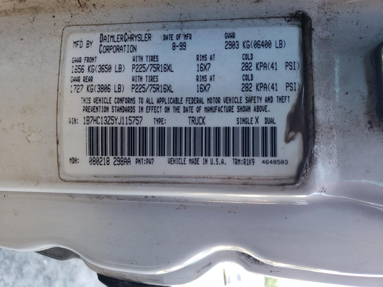 1B7HC13Z5YJ115757 2000 Dodge Ram 1500