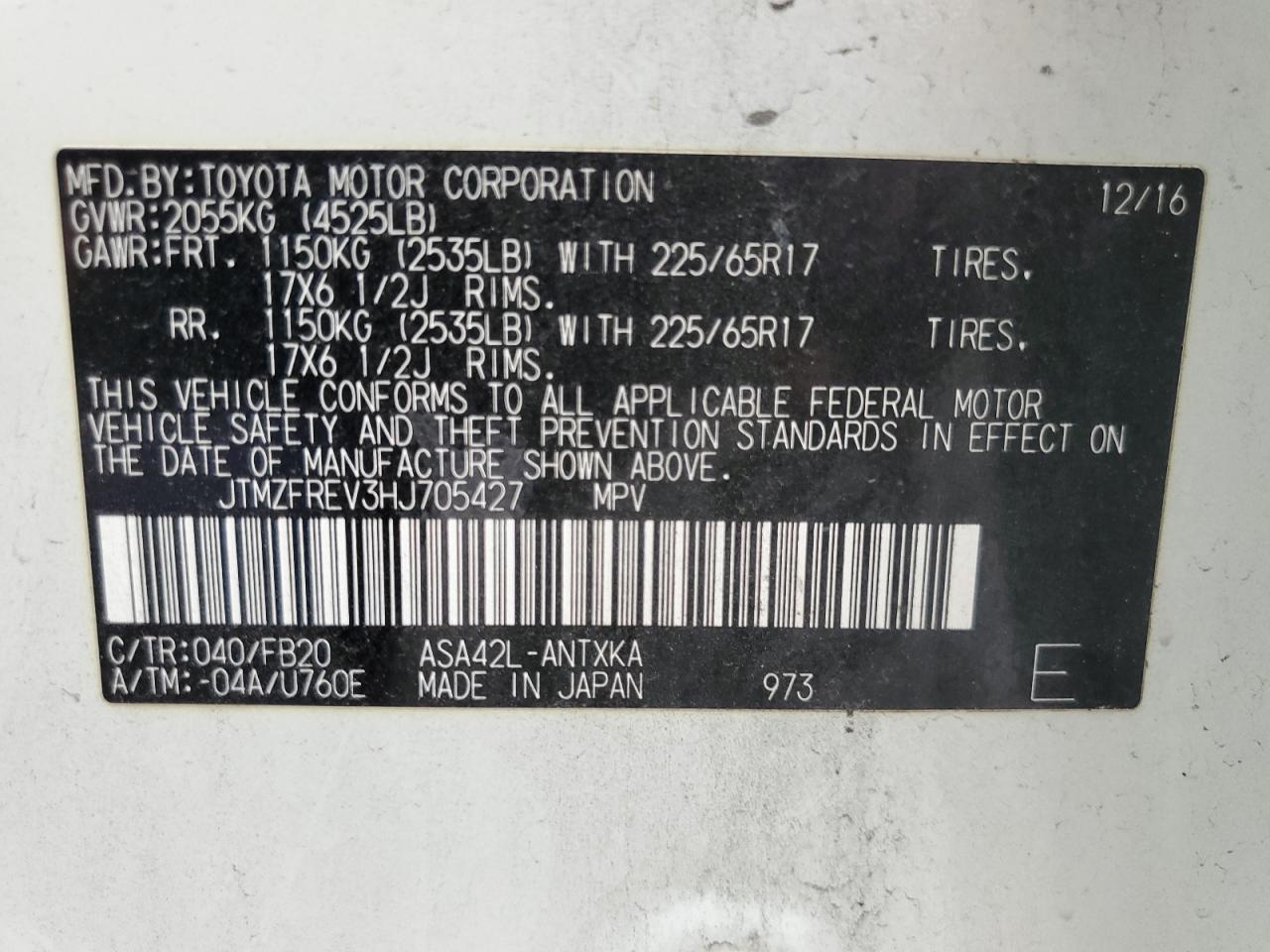 JTMZFREV3HJ705427 2017 Toyota Rav4 Le