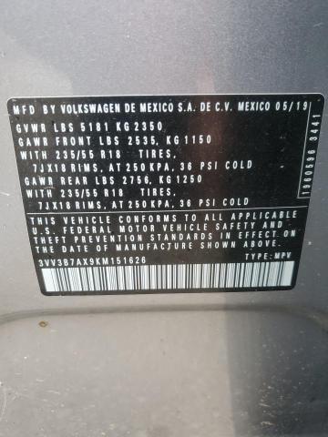 2019 Volkswagen Tiguan Se VIN: 3VV3B7AX9KM151626 Lot: 59717324