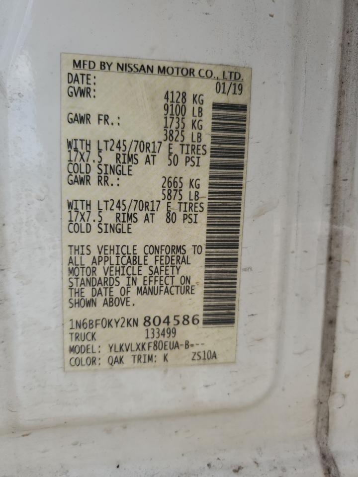 1N6BF0KY2KN804586 2019 Nissan Nv 2500 S