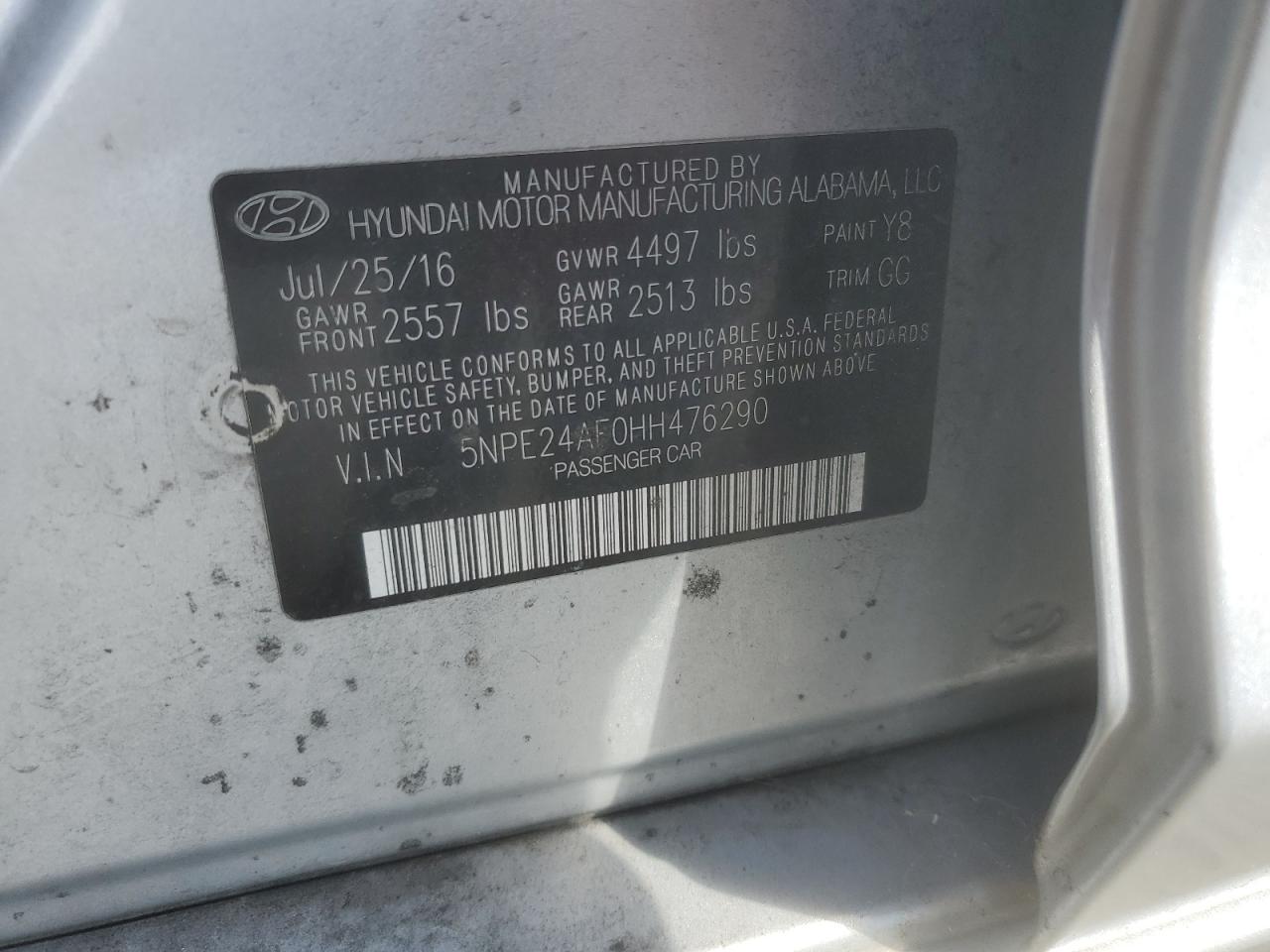 5NPE24AF0HH476290 2017 Hyundai Sonata Se