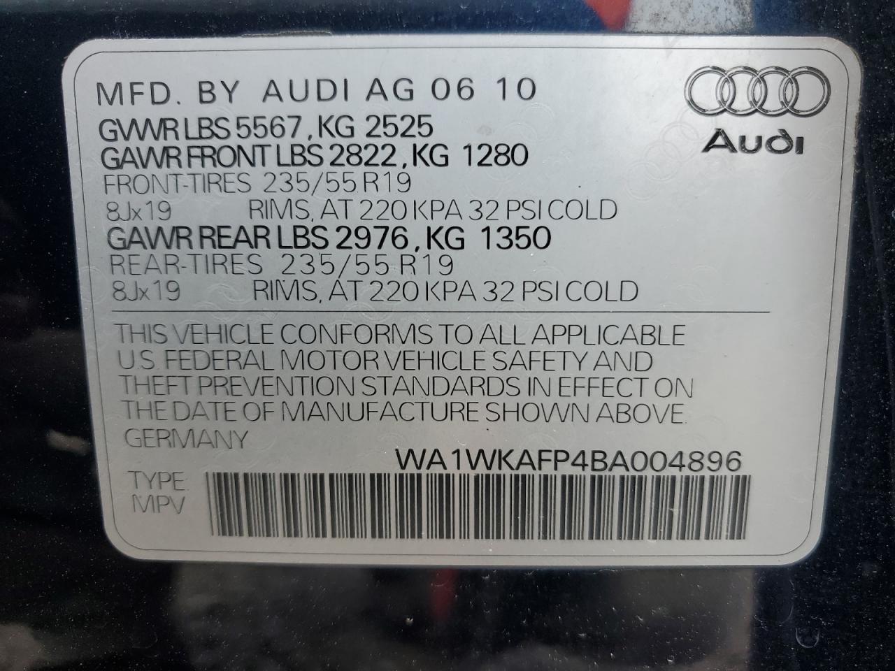 WA1WKAFP4BA004896 2011 Audi Q5 Prestige