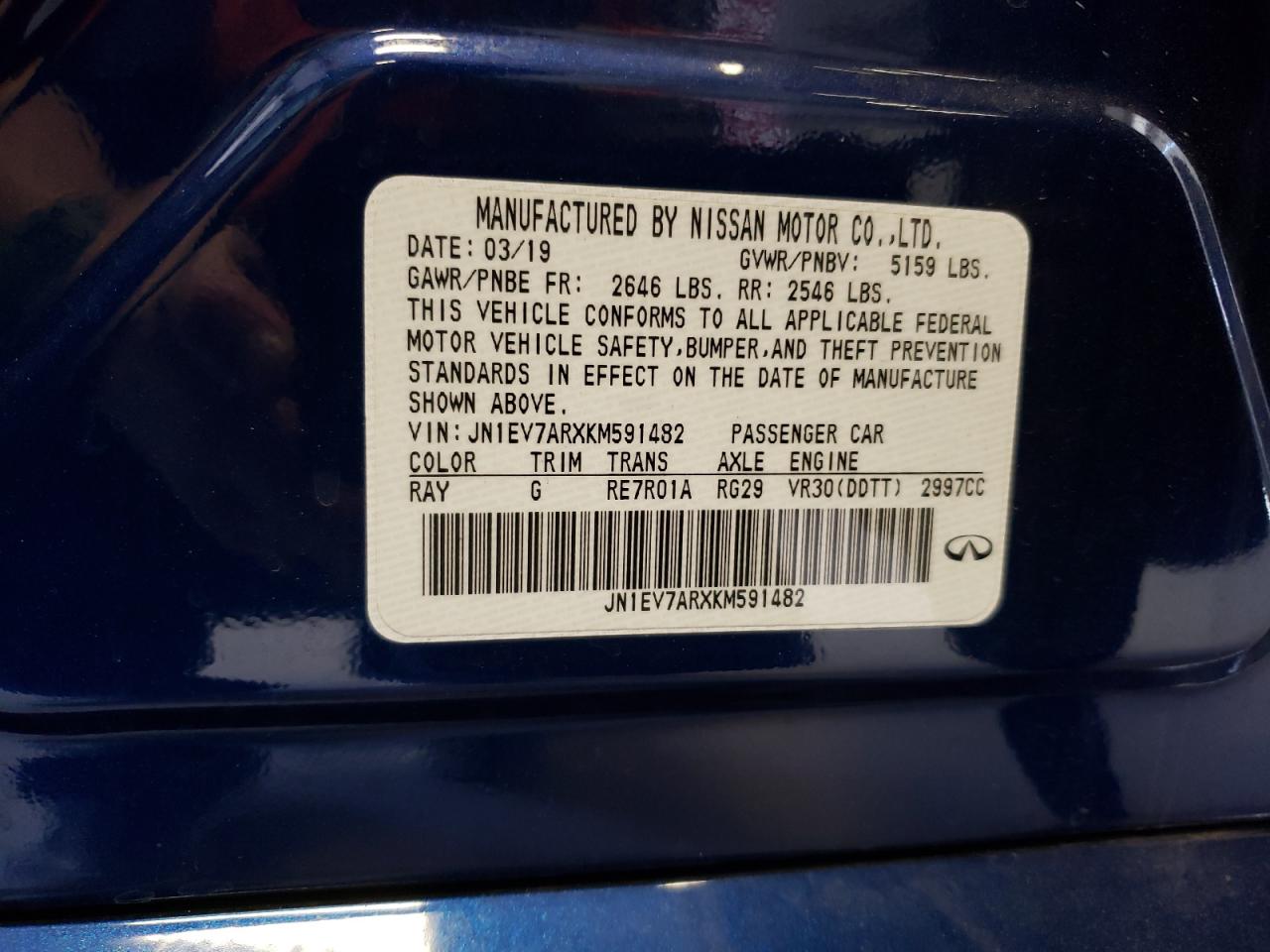 JN1EV7ARXKM591482 2019 Infiniti Q50 Luxe