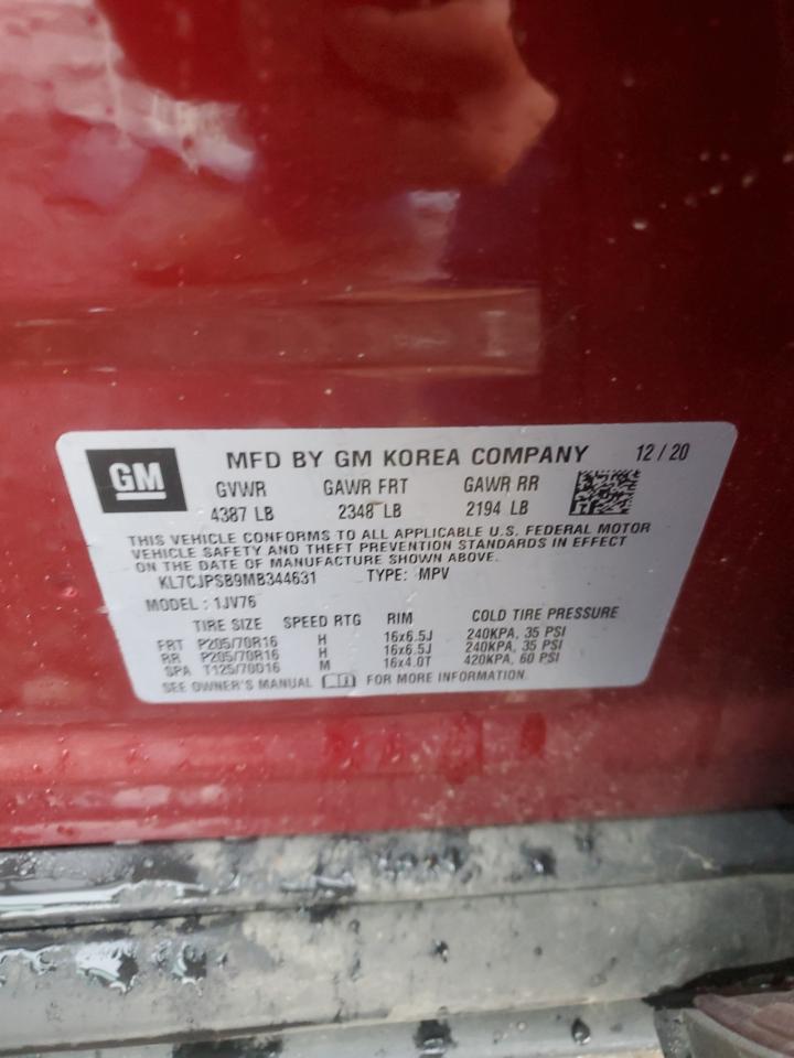 KL7CJPSB9MB344631 2021 Chevrolet Trax 1Lt