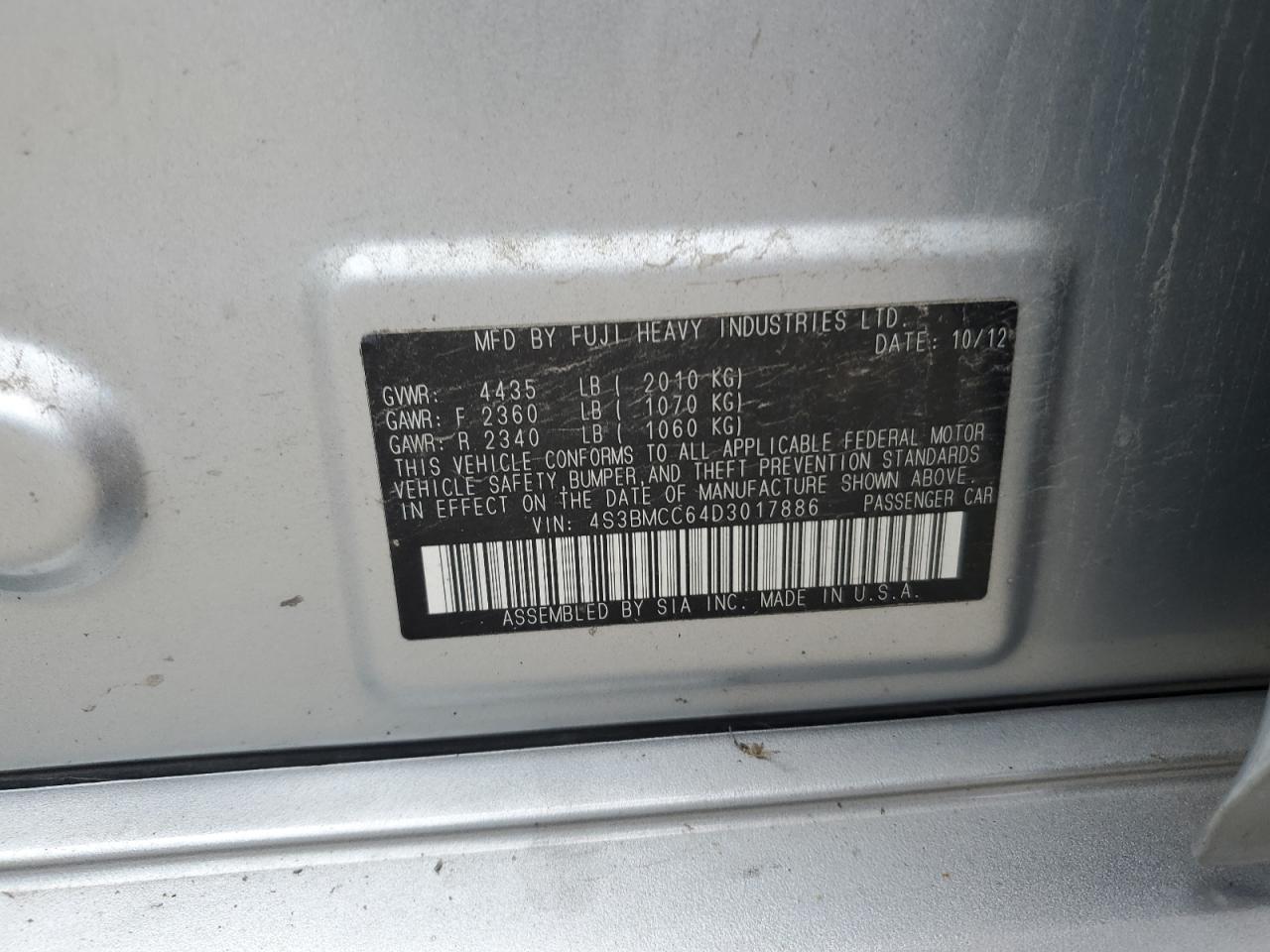 4S3BMCC64D3017886 2013 Subaru Legacy 2.5I Premium