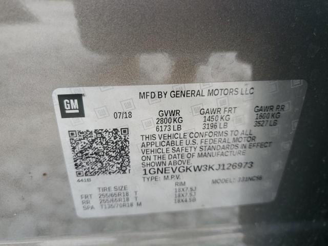 2019 Chevrolet Traverse Lt VIN: 1GNEVGKW3KJ126973 Lot: 59712144