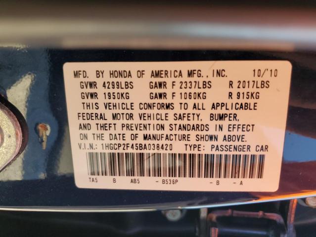 2011 Honda Accord Lxp VIN: 1HGCP2F45BA038420 Lot: 57966504