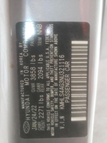 2022 Hyundai Elantra Sel VIN: KMHLS4AG3NU321116 Lot: 59970824