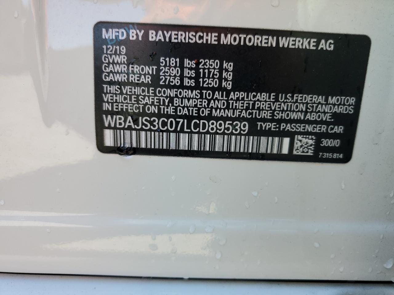 WBAJS3C07LCD89539 2020 BMW 540 Xi
