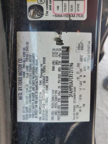 2012 Ford Fusion Sel VIN: 3FAHP0JA7CR127196 Lot: 59818744