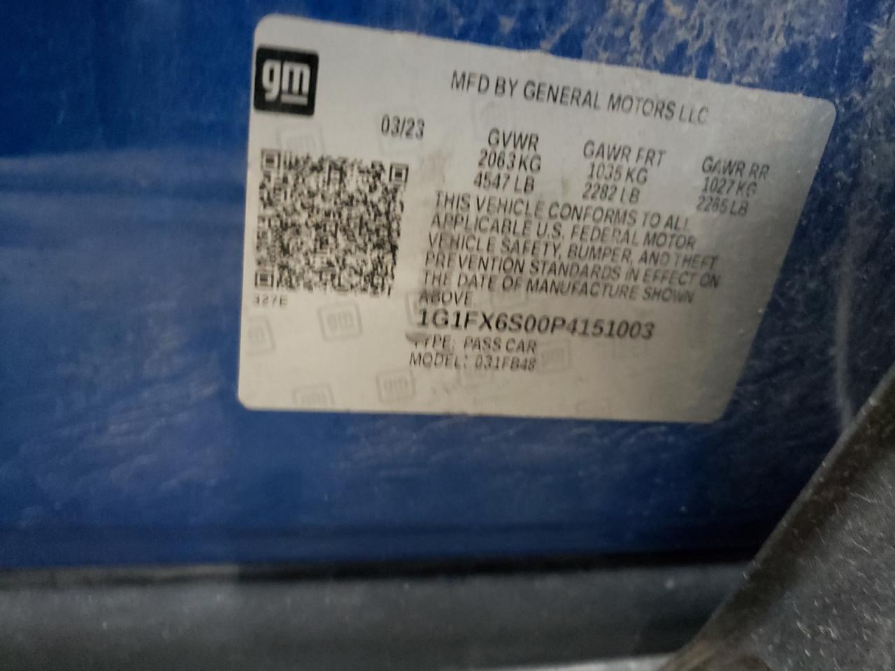 1G1FX6S00P4151003 2023 Chevrolet Bolt Ev 2Lt