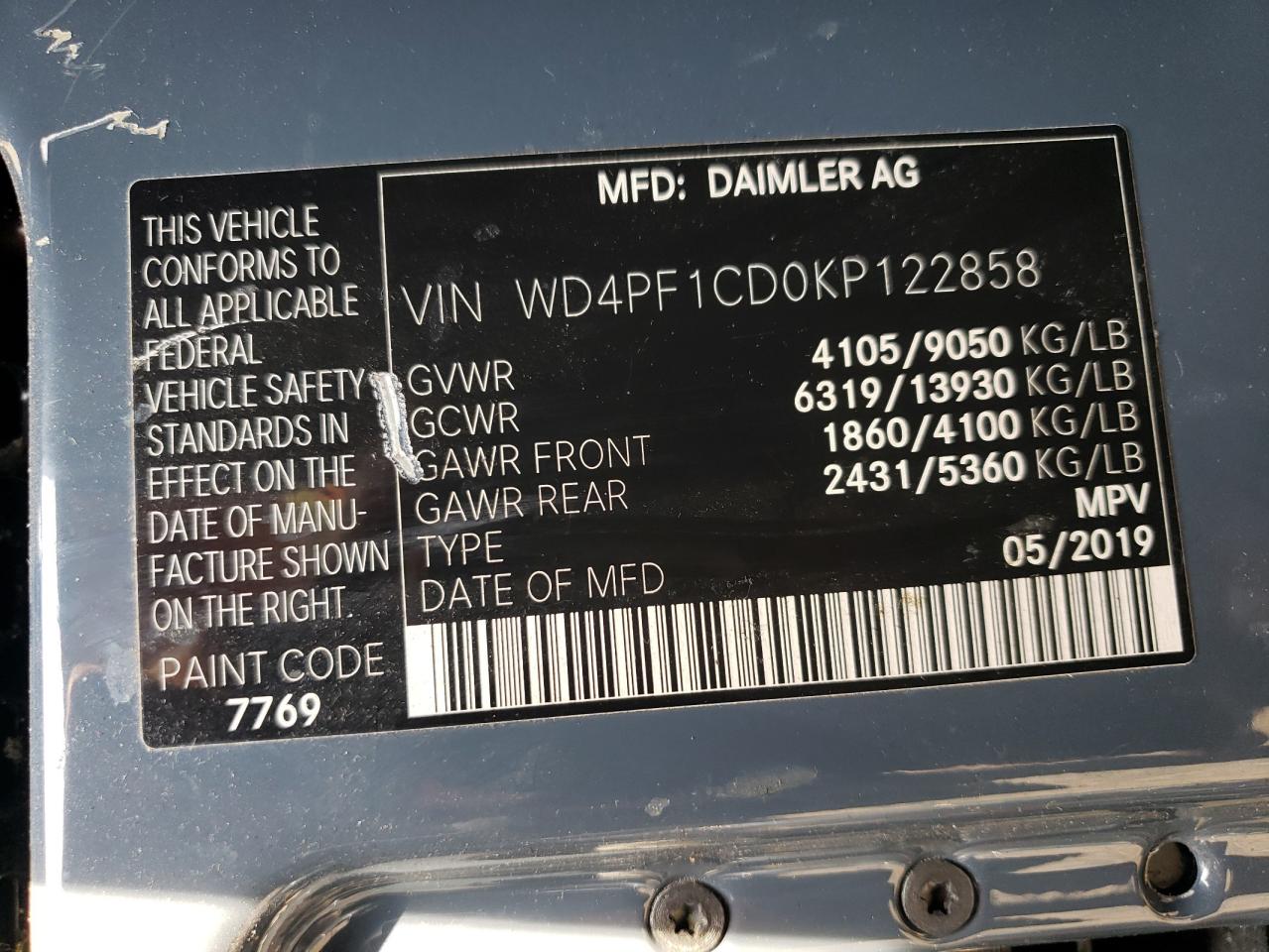 WD4PF1CD0KP122858 2019 Mercedes-Benz Sprinter 2500/3500