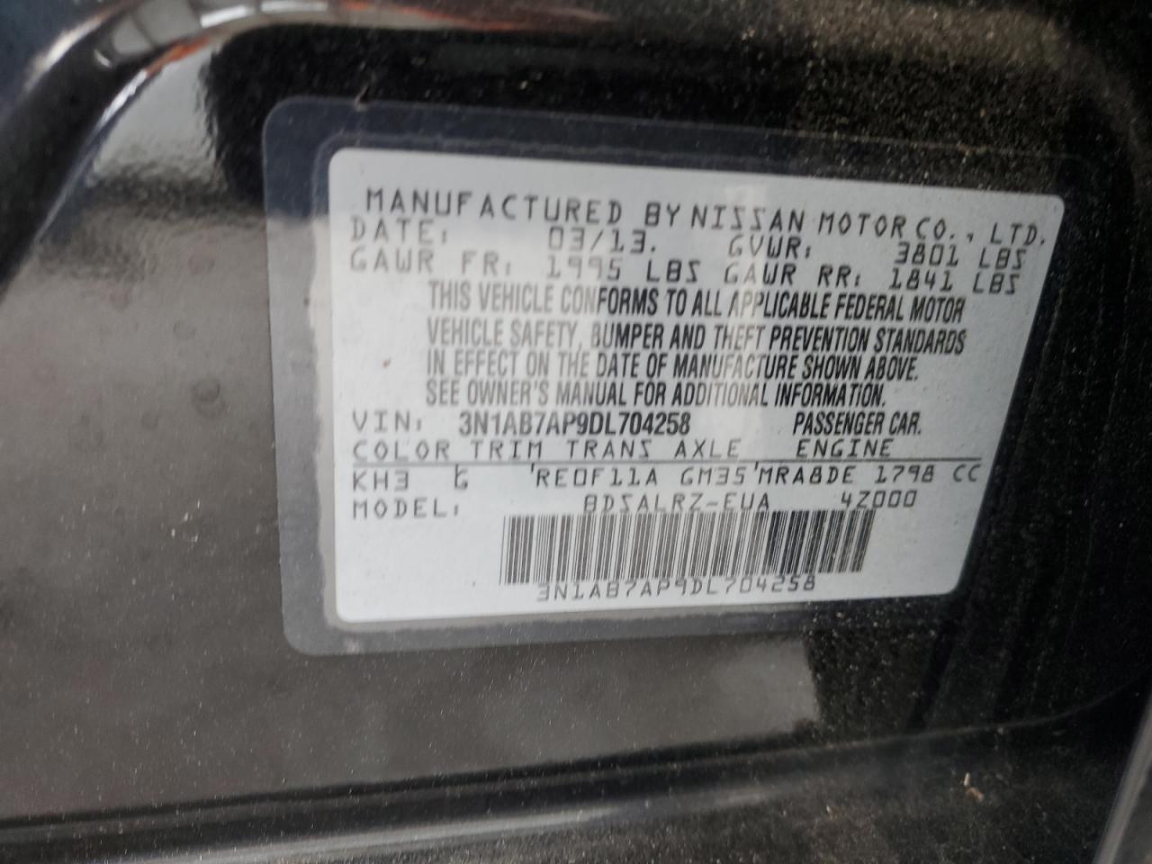 3N1AB7AP9DL704258 2013 Nissan Sentra S