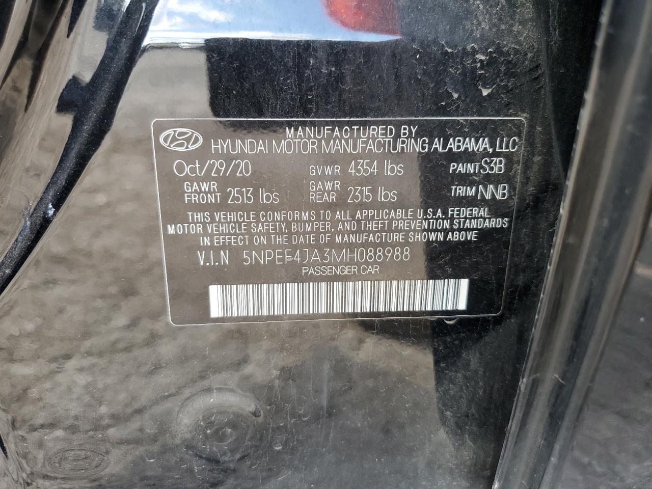 5NPEF4JA3MH088988 2021 Hyundai Sonata Sel