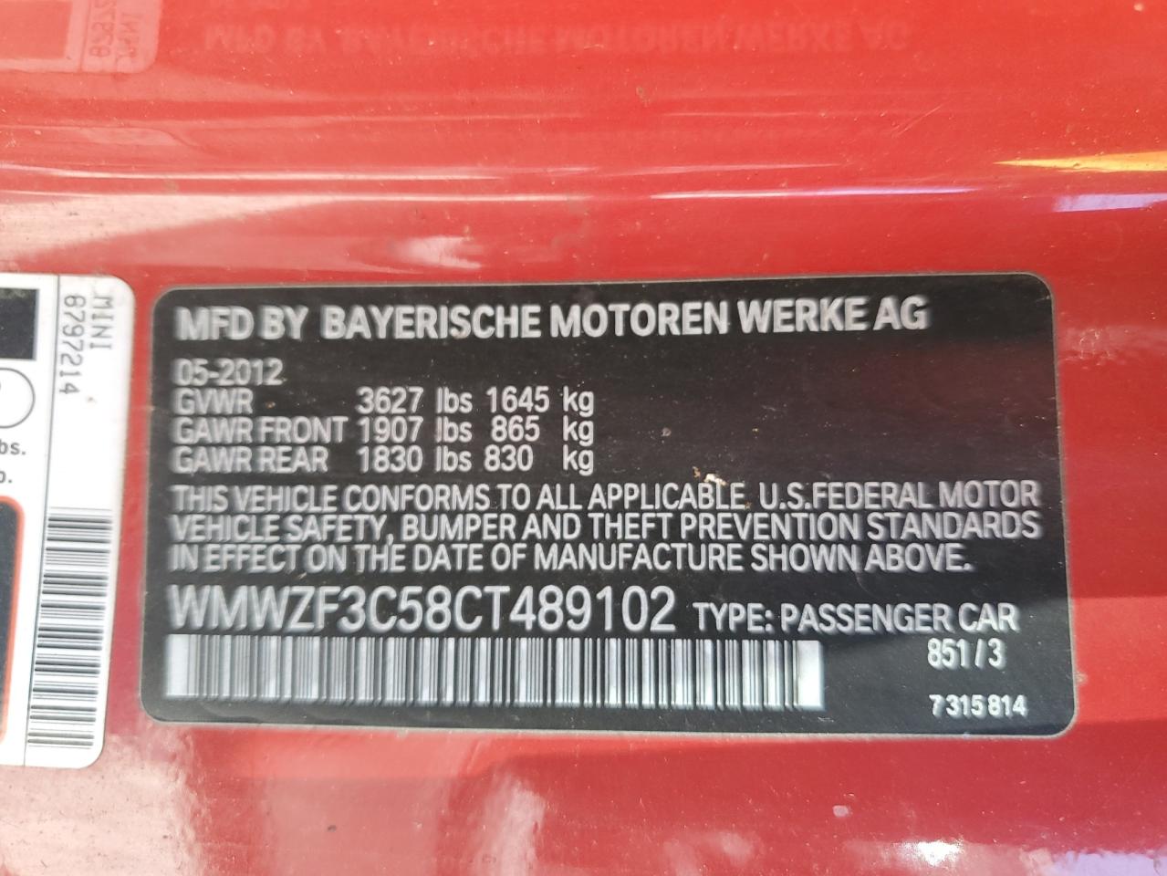 WMWZF3C58CT489102 2012 Mini Cooper Clubman