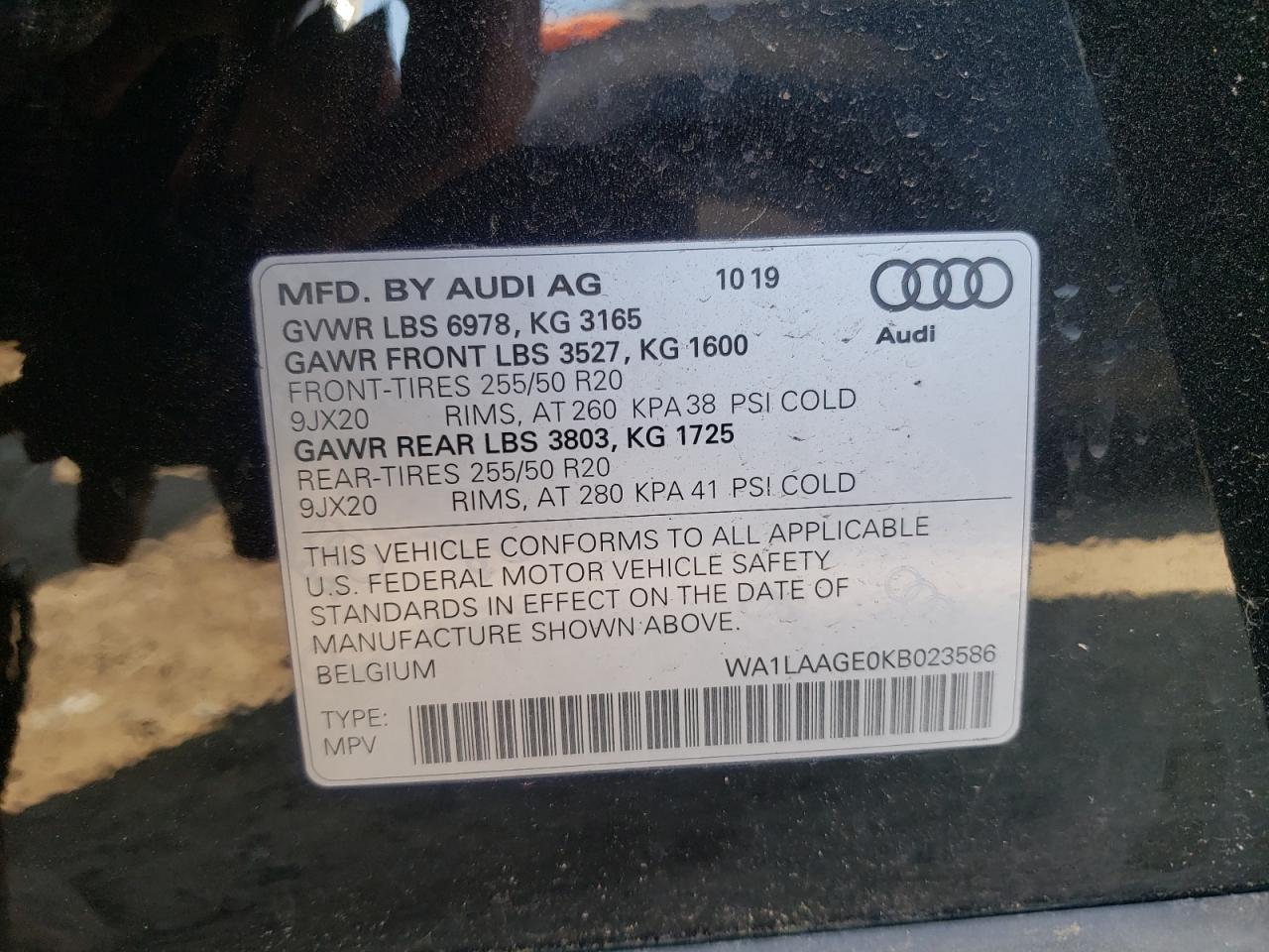 WA1LAAGE0KB023586 2019 Audi E-Tron Premium Plus