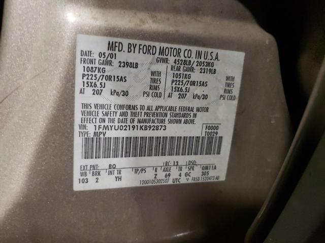 2001 Ford Escape Xls VIN: 1FMYU02191KB92873 Lot: 59744254