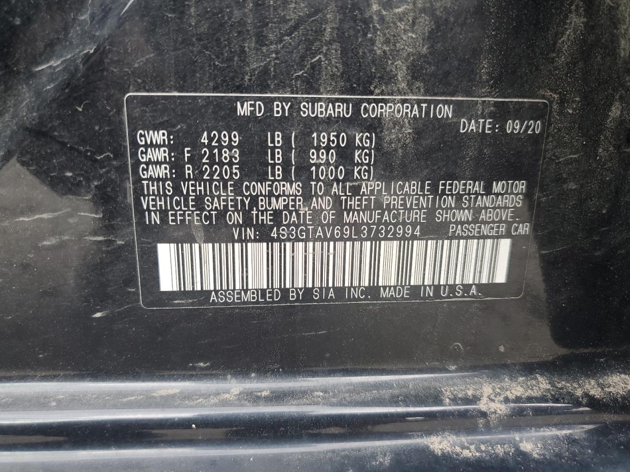 4S3GTAV69L3732994 2020 Subaru Impreza Premium