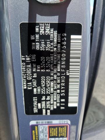 2022 Kia Sorento Ex VIN: 5XYRHDLF8NG075859 Lot: 60424174