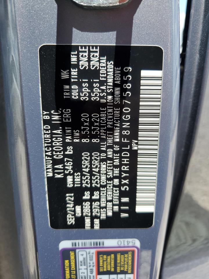 5XYRHDLF8NG075859 2022 Kia Sorento Ex